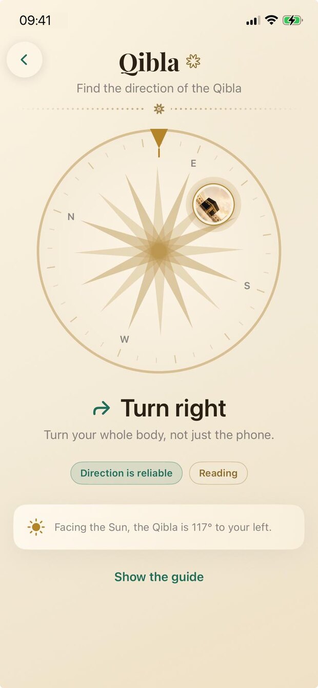 Qibla direction compass